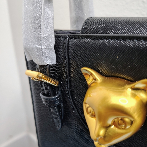 Bafelli Universe Cat Leather Mini Satchel Gold Zeus Emblem Luxury Bag - Picture 12 of 16